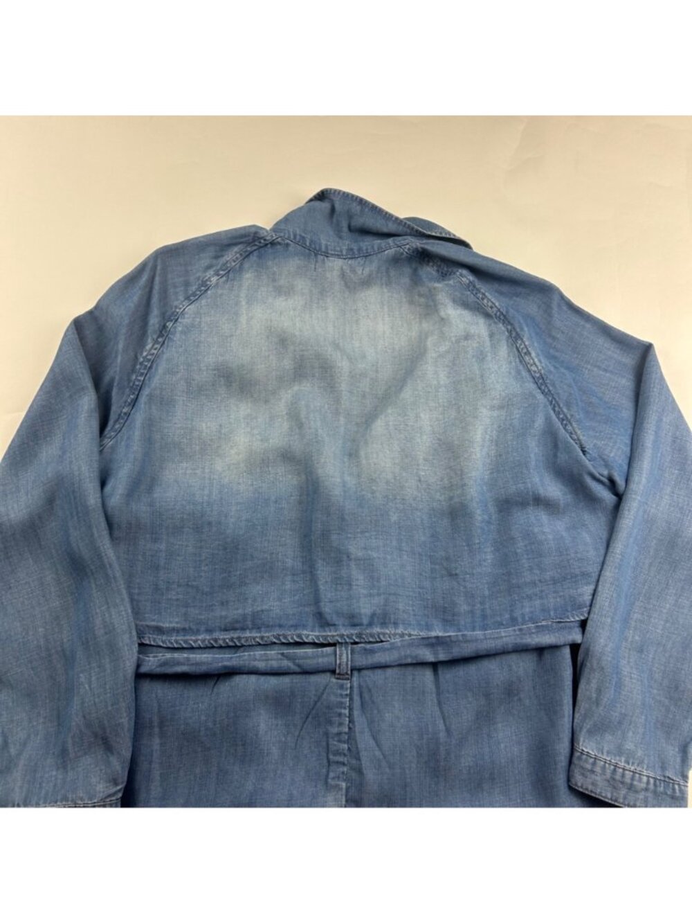 Cloth & Stone Blue Denim Tencel Belted Midi Summer Trench Coat M - Picture 9 of 9